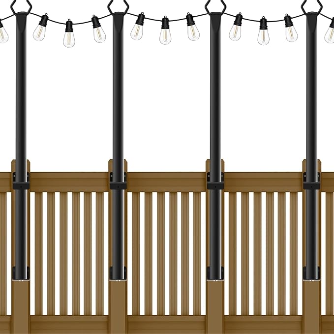 4 Pack String Light Poles,5Ft Metal Poles for Outdoor String Lights,Outdoor Light Poles with Post,Poles/Stand for | Lumora