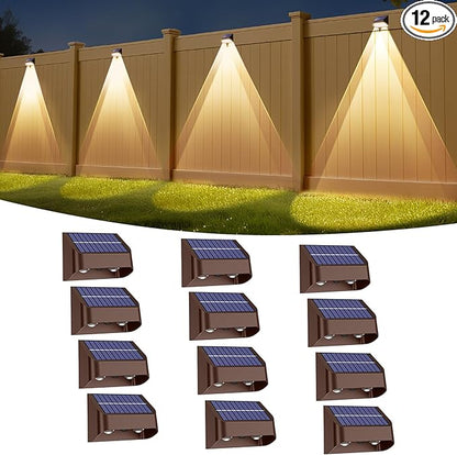 Super Long Lasting Solar Fence Lights Outdoor,Deck Lights Waterproof,Perfect for Winter and Rainy Days,Dusk to Dawn High Brightness Solar Lighting for Wall,Step,Yard,Patio,Backyard(12 Pack,Brown)