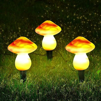 AOLI 3pcs Mushroom Outdoor Solar Garden Lights Landscape Pathway Light Decor (Orange)