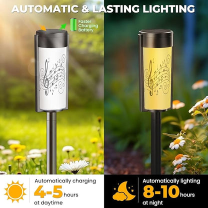 4 Pack Solar Pathway Lights Outdoor Waterproof Musical notes stave line symbols for staff music key note theme Treble Solar Garden Lights LED Landscape Lighting for Yard Walkway Lawn Garden Decor