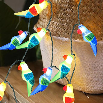 SUNSGNE LED Parrot Bird Lights String, 8.5ft Decorative Indoor Hanging String Lights with 10 Parrot Lights, Plug-in LED Cute String Lights for Party Birthday Holiday Decor