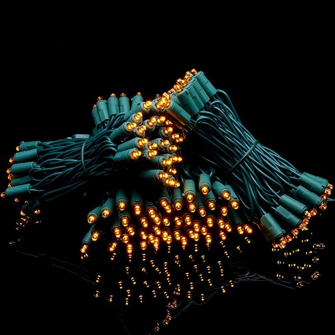 YULETIME 200 Orange Wide Angle LED Christmas Lights, 66 Feet Green Wire UL Certified 5mm Holiday String Light Set (Orange)