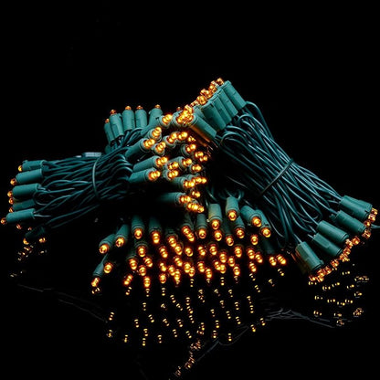 YULETIME 200 Orange Wide Angle LED Christmas Lights, 66 Feet Green Wire UL Certified 5mm Holiday String Light Set (Orange)