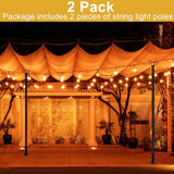 String Light Poles for Outside Deck 2 Pack 8FTHeavy Duty Metal Garden Outdoor Light Poles for Solar String Light | Lumora