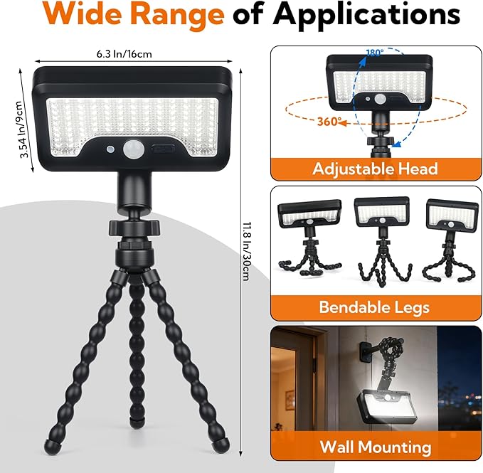 4 Pack Solar Motion Sensor Lights Outdoor, Flexible Octopus Tripod Security Lights, IP65 Waterproof with USB-C Charging, 600LM for Camping, Fence, Patio, Garden