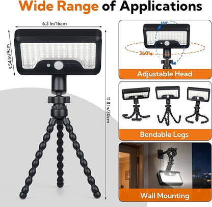 4 Pack Solar Motion Sensor Lights Outdoor, Flexible Octopus Tripod Security Lights, IP65 Waterproof with USB-C Charging, 600LM for Camping, Fence, Patio, Garden