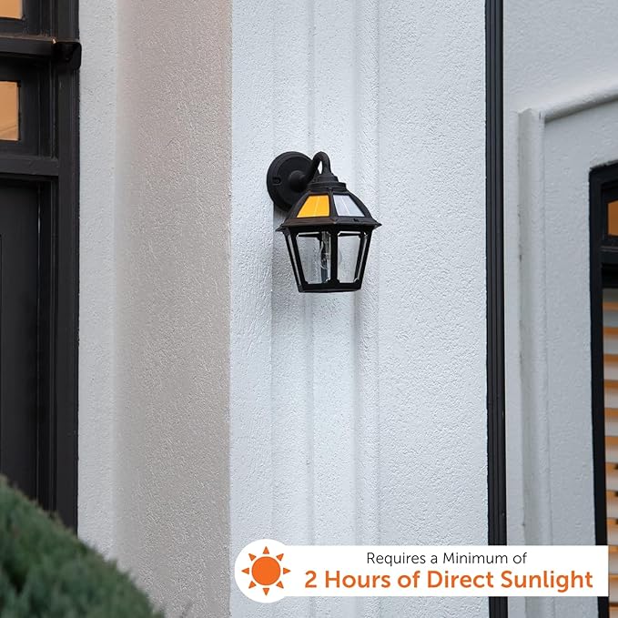 Gama Sonic Polaris Solar Wall Sconce Light, Outdoor Warm White LED Exterior Lamp, Black UV Protected Resin for Coastal Areas, for Walkways, Pathway, Columns, Sheds, Piers (177010)