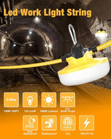 100FT LED Construction String Lights 3 Prong, 130W 16000Lm LED String Work Lights - Outdoor Security Flood Light | Lumora
