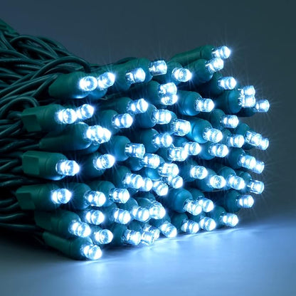 YULETIME Cool White One-Piece Wide Angle Christmas Lights 140 Count 48 Feet, 2 Sets 70 LED 24 ft High Waterproof 5mm UL Certified String Light (Cool White)