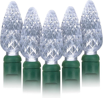 70 Counts C6 Cool White Christmas Lights - 35.5ft Christmas Lights Outdoor, White Christmas Lights Commercial Grade Outdoor Waterproof, Indoor String Lights Green Wire, IP:65, UL
