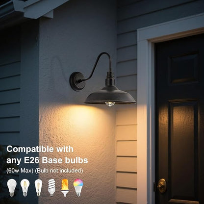 14in Outdoor Gooseneck Barn Light for Garage, 2 Pack Bronze Exterior Wall Lights Fixture for Porch, Outside Farmhouse Wall Sconce for Patio, Cabin, Entryway