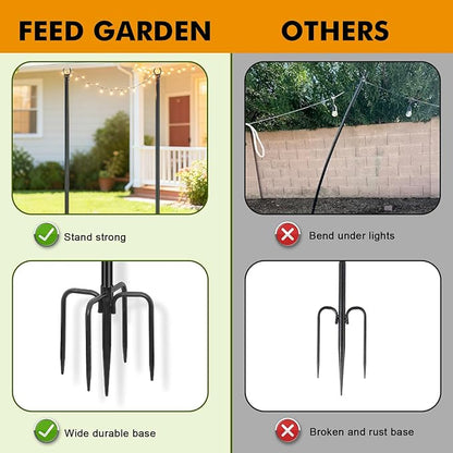 FEED GARDEN String Light Poles for Outside,10FT Metal Poles for Outdoor String Lights, Stand Poles for Deck, Garden, Patio, Wedding, Backyard, Christmas Party 6 Pack