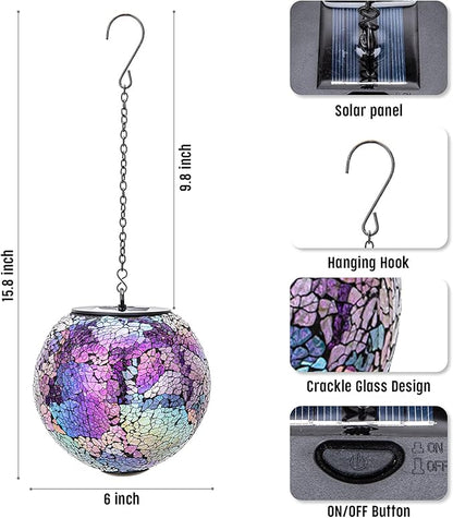 VCUTEKA Solar Lanterns Outdoor Waterproof - Hanging Solar Lights Garden LED Lanterns Mosaic Crack Glass Design for Landscape Patio Yard Garden Pathway Decoration