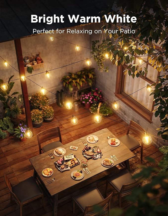 Govee Outdoor Clear Bulb String Lights, 48ft RGBWIC Outdoor String Lights with 15 Dimmable Warm White LED Bulbs, 111 Scene Modes for Patio, Backyard, IP67 Waterproof, Works with Alexa, Google & Matter