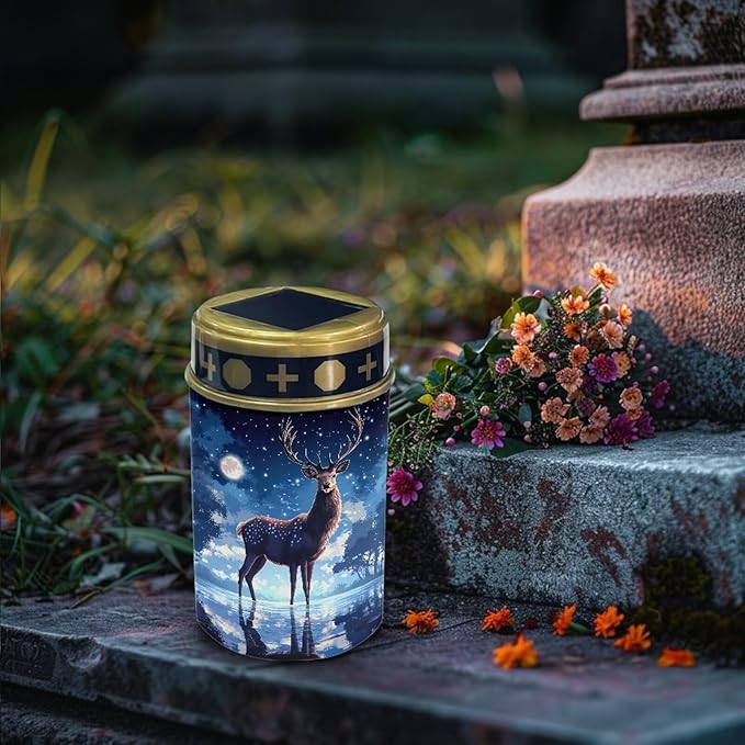 Deer Moon Solar Lights for Cemetery Grave Solar Lights for Cemetery Memorial Stake Solar Lights for Grave Yard Decorations