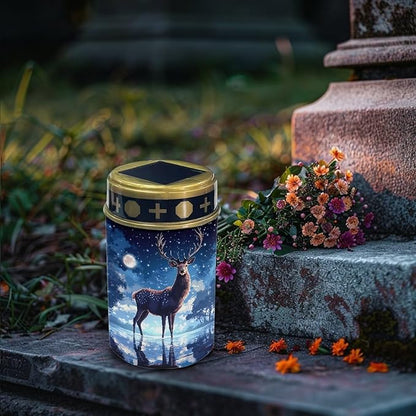 Deer Moon Solar Lights for Cemetery Grave Solar Lights for Cemetery Memorial Stake Solar Lights for Grave Yard Decorations