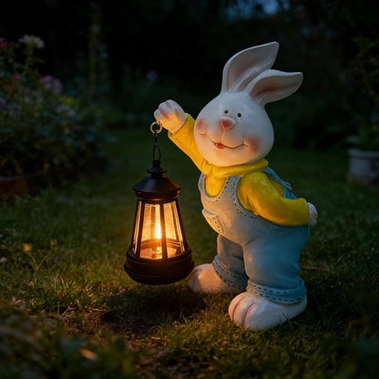 Outdoor Bunny Statue Solar Lantern for Garden Yard Lawn Patio White Rabbit Figurine Decorations Housewarming for Mom Grandma Women
