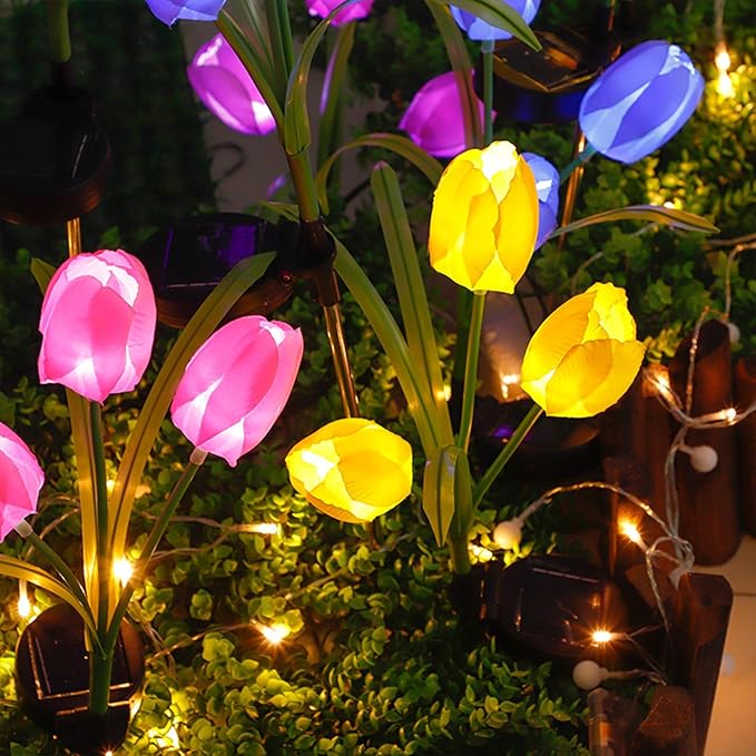 2pcs Flowers Waterproof Solar Powered Stake Lights LED Decorative Landscape for Garden Solar Tulip LED Garden Stake | Lumora