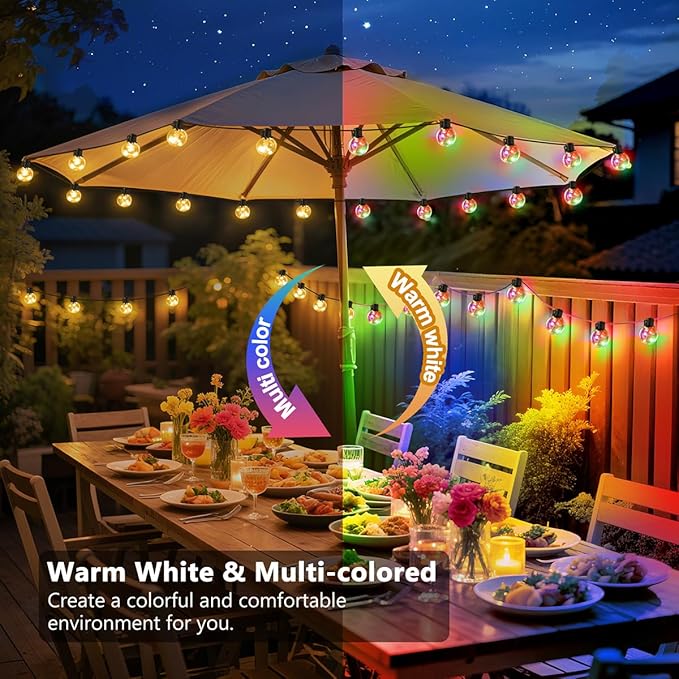 Outdoor String Lights, 25ft 20 LED Bulbs Hanging Patio Lights Dimmable with Timer & Remote, Globe Bulb Shatterproof | Lumora