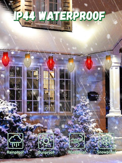 SUNSGNE Red and White Christmas Lights Outdoor, 16FT Colored Christmas Lights with 10 Count 5'' Diamond LED Bulbs for Roofline Patio Balcony Yard Porch Decorations
