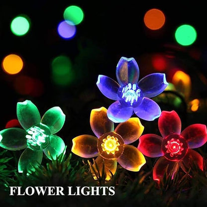 Outdoor Flower String Lights, 33ft Black Wire Fairy Lights with 100 LED Lighted Cherry Blossom for Indoor/Outdoor Backyard, Patio, Garden, Party, Christmas Decoration (Black Wire-Multicolored)