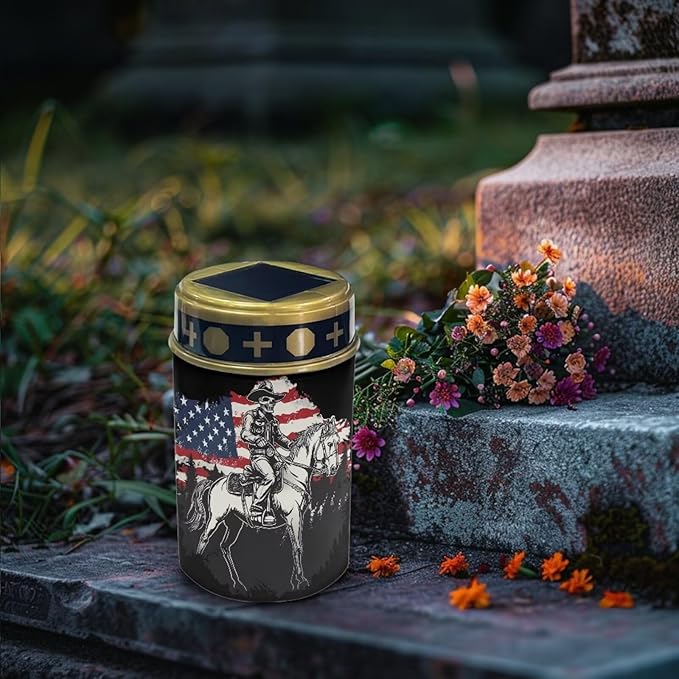 USA Flag Horse Solar Memorial Lights for Soldier Graves Decorative Garden Light Solar Powered Waterproof Outdoor Cemetery Lights for Grave Set of 2 Gravesite Decorations Cemetery