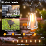 100FT Solar String Lights Outdoor Waterproof IP65 with USB-Charging , Solar Powered LED Patio Lights with 50+2 | Lumora
