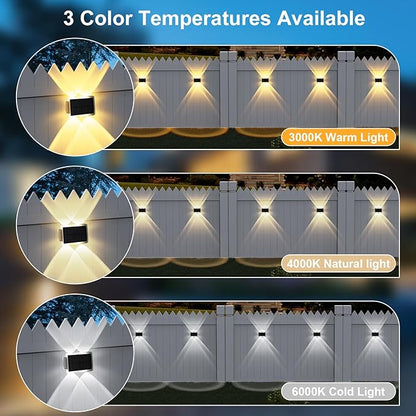 Solar Fence Lights Outdoor, New Up Down Lighting Fence Lights Solar Powered with 3 Modes 3000K/4000K/6000K, IP65 Waterproof Solar Wall Light for Backyard Wall Pathway Deck Patio Decor - 8 Pack