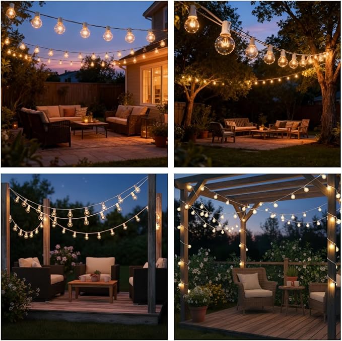 25FT G40 Outdoor String Lights with 27 Globe Clear Bulbs(2 Spare) Patio String Lights Outdoor Waterproof for Party Wedding Garden Commercial Decoration, 5 Watt Bulbs E12 Base- White Wire