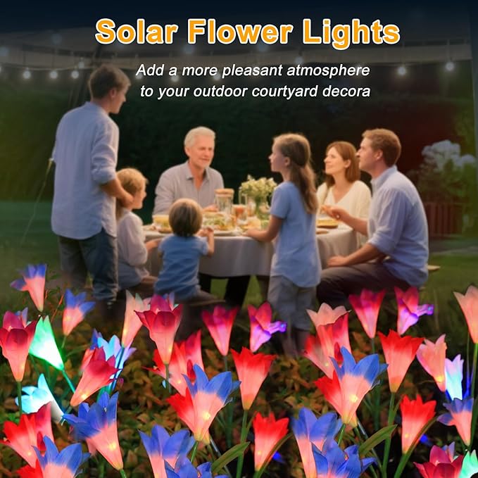 Garden 4 Pack LED Solar Flower Lights with More Realistic Lily Flowers Solar Garden Lights Outdoor Waterproof for Yard Patio Lawn Pathway Walkway Decoration 4-Pack Yellow & Pink & Blue & White Combo