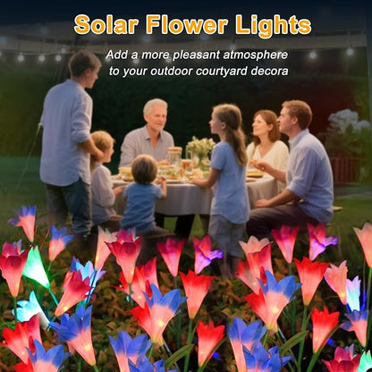 Garden 4 Pack LED Solar Flower Lights with More Realistic Lily Flowers Solar Garden Lights Outdoor Waterproof for Yard Patio Lawn Pathway Walkway Decoration 4-Pack Yellow & Pink & Blue & White Combo