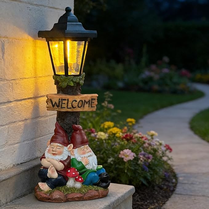Garden Gnome Statue with Solar Lights,Outdoor Figurine Light for Outside Landscape,Lawn Yard, Path、Patio Sculptures Decor - Unique Gift for Grandmothers, Women,Sisters for Christmas Birthday