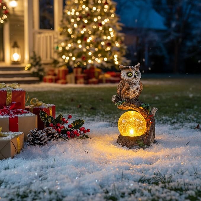 Solar Garden Outdoor Statues, Owl Garden Statue with Solar Glass Ball Light Lantern Outdoor Decor, for Lawn,Yard, Unique Housewarming Gift for Women Mother Mom