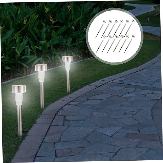 POPETPOP 12pcs Solar Garden Lights Outdoor Stake Lights Easy Install Decorative Pathway for Patio Walkway