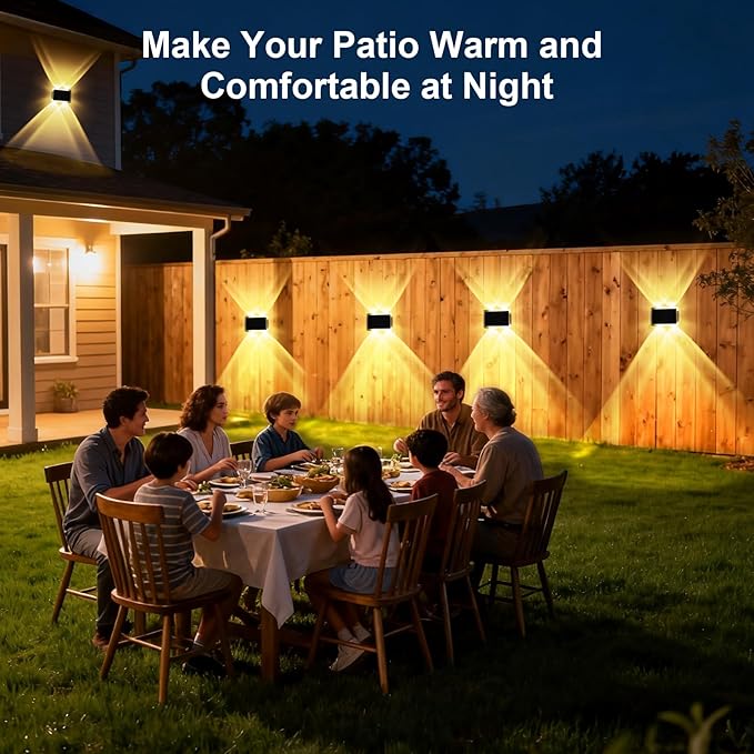 Solar Fence Lights Outdoor, New Up Down Lighting Fence Lights Solar Powered with 3 Modes 3000K/4000K/6000K, IP65 Waterproof Solar Wall Light for Backyard Wall Pathway Deck Patio Decor - 8 Pack