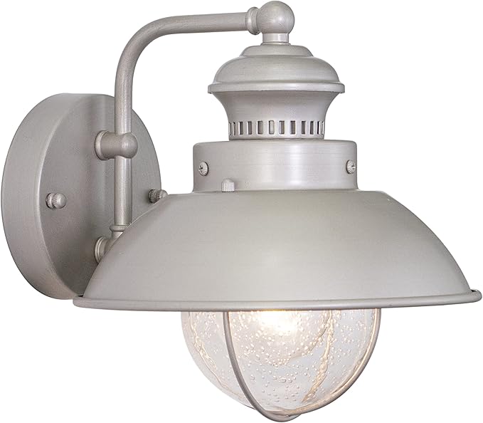 VAXCEL Harwich 8 in. H 1-Light Brushed Nickel Coastal Outdoor Wall Sconce Made of Durable Steel, Clear Seeded Glass Shade, LED Compatible, Use for Exterior Porch Patio Front Door or Garage