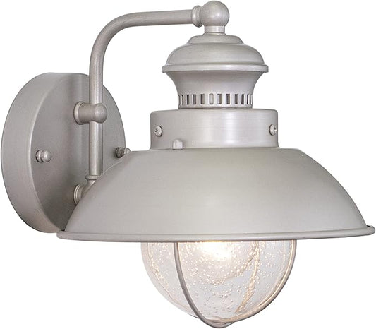 VAXCEL Harwich 8 in. H 1-Light Brushed Nickel Coastal Outdoor Wall Sconce Made of Durable Steel, Clear Seeded Glass Shade, LED Compatible, Use for Exterior Porch Patio Front Door or Garage