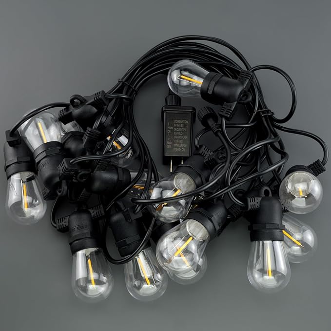 YULETIME 35 Feet 18 Sockets Patio String Lights with LED Bulbs, Weatherproof Backyard Light Bistro Lights (18 Lights - Plug-in)