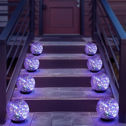 Solar Garden Lights Outdoor Waterproof, 4 Pack Cracked Glass Ball Light, Ground Landscape Garden Decor, Solar Globe Decorative for Pathway/Patio/Lawn/Yard (Multicolor, 4.7")