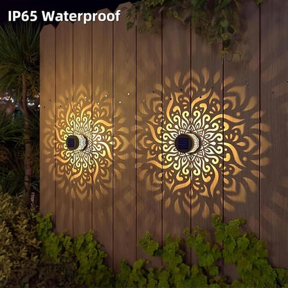 Decorative Solar Mandala Lights, Solar Mandalas Garden Lights Outdoor, New Metal Solar Powered Outdoor Deck Step Wall Light, Waterproof, for Garden Post Patio Backyard Yard Decor (Mandala,2Pcs)