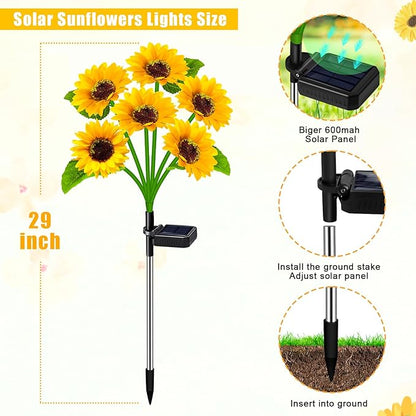 Solar Outdoor Lights Garden Decor, 3 Pack Solar Sunflower Lights, 18 Waterproof Garden Decor Flower for Outside Yard Patio,Flower Bed, Pathway, Gift for Women, Mom, Grandma