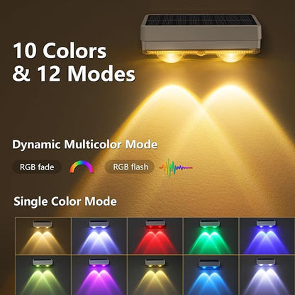 VOLISUN Solar Fence Lights 16 Pack, Warm White, Cool White and RGB Color Glow LED Lamp, IP65 Waterproof Fence Solar Lights Outdoor for Patio, Backyard, Railing, Deck and Wall（White）