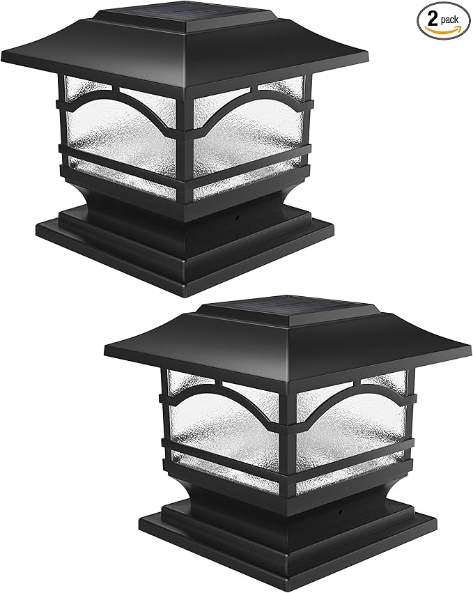 Davinci Lighting Premium Solar Outdoor Post Cap Lights - 4x4 5x5 6x6 - Bright LED Light for Fence Deck Garden or Patio Posts - Slate Black (2 Pack)