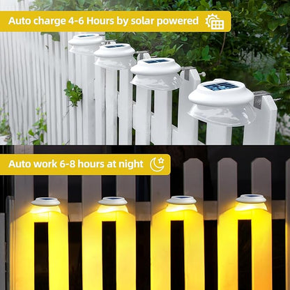 ROSHWEY Outdoor Fence Lights 6 Pack Solar Gutter Lights with 9 LED Waterproof for Wall Eaves Deck Railing Garden Landscape Yard (Warm White)