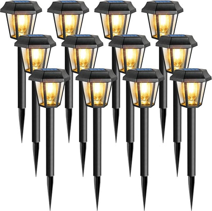 Solar Lights Outdoor 12 Pack Pathway Lights Waterproof with 3000K Vintage Tungsten Filament Light Bulbs for Yard Garden Walkway Driveway Landscape Path