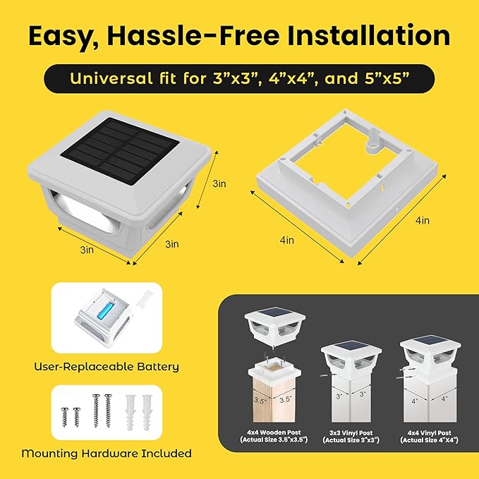 Brighticonic Solar Post Cap Lights Outdoor for 4x4, 3x3 – Auto On/Off Post Lights Solar Powered - Easy Install | Lumora