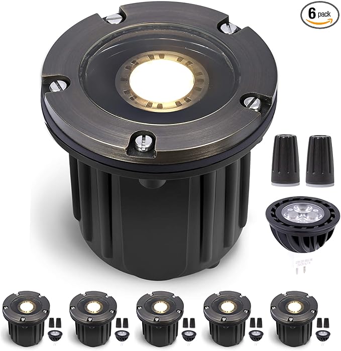 Gardenreet Outdoor Well Lights Low Voltage - Solid Brass Ip65 LED Inground Lighting, 12V All Weather Fixture, Antique Bronze for Tree Garden House with 4000K Neutral White MR16 Bulb