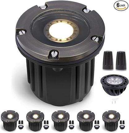 Gardenreet Landscape In Ground Well Lights - Brass LED Ip65 Low Voltage Lights, 12V Wired Electric Fixture, Antique Bronze for Tree Driveway Patio with 5000K Daylight White MR16 Bulb