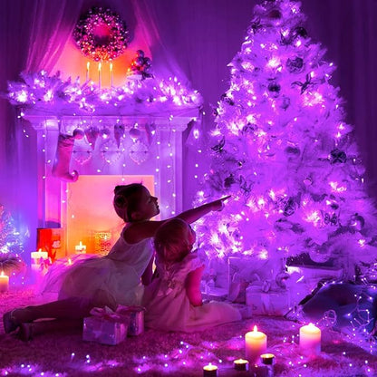 JMEXSUSS 33ft 100 LED Purple Christmas Lights, Battery Operated Christmas Lights with Remote Indoor Outdoor, Purple String Lights for Tree Room Proch Yard Xmas Decor (Pack of 2)