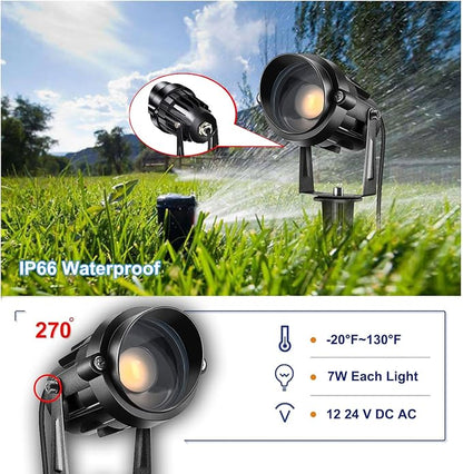 Low Voltage Landscape Lights with Connectors Outdoor: 7W 700LM LED Landscape Lighting for Tree Garden Yard Pathway | 12V 24V Warm White 3000K Spotlights | IP66 Waterproof | 2 Pack